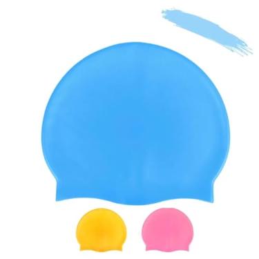 Imagem de Touca de Natação Colorida de Silicone Lisa Impermeável (Azul)