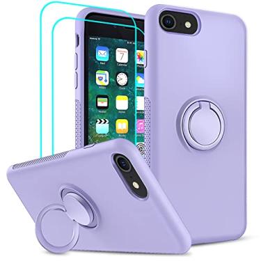 Imagem de LeYi Capa para iPhone 8/7/6s/6 com 2 peças protetoras de tela de vidro para meninas e mulheres, capa protetora à prova de choque fofa de silicone líquido com suporte para Apple iPhone 8/7/6s/6, roxa