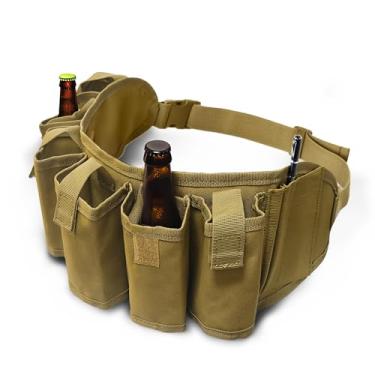 Imagem de ESUOHYM Suporte de cinto de cerveja, pacote com 6, coldre de cerveja, ajustável, pochete ajustável, para garrafa de cerveja, portátil, com bolso com zíper, compartimento para caneta, Marrom, Large,
