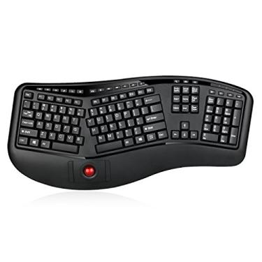Imagem de Adesso WKB-3500UB – Teclado de mesa ergonômico sem fio com trackball integrado, design de teclas divididas, descanso de palma, teclas de controle de mídia, longa vida útil da bateria – Compatível com laptop/desktop/PC/Windows XP/7/8/10