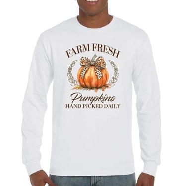 Imagem de Camiseta de manga comprida Farm Fresh Pumpkins outono aconchegante estação milho labirinto festival dia de ação de graças peru outono bonito, Branco, XGG