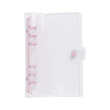 Imagem de Capa para fichário de PVC super transparente, 3 fichários redondos pretos de diâmetro de 20 mm, fecho de pressão, borda de vedação, pastas de arquivos para notebook (A6, fichário rosa)