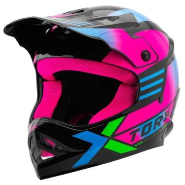 Imagem de Capacete Motocross Infantil Fast Next Brilhante Pro Tork , Preto / Ros