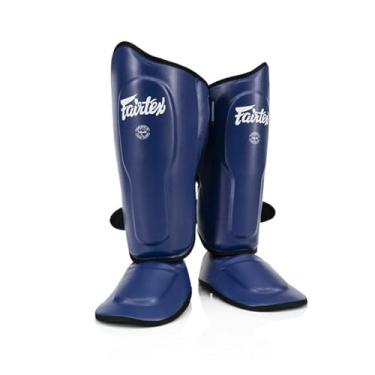 Imagem de Fairtex SP9 Ultra Ergo Shin Pads | Muay Thai, Kickboxing Shin Guards made with Syntek Leather (Blue, Large)