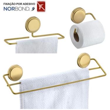 Imagem de Kit Toalheiro Duplo Porta Toalha Rosto Suporte Papel Higiênico Adesivo