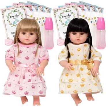 Imagem de Bebê Reborn Gêmeas Corpo 100% Silicone Loira Morena 26 Itens - Cegonha