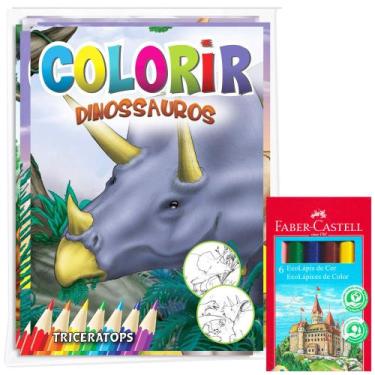 Imagem de Kit 8 Livrinhos Colorir Dinossauros + 6 Mini Ecolápis De Cor Lembranci