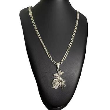 Imagem de Cordão Pitbull 6Mm + Pingente São Jorge- Banhado A Prata 925 - Tojoia1