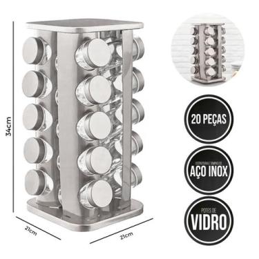 Imagem de Porta Tempero 20 Potes Em Vidro Com Suporte Inox Giratório - HausKraft