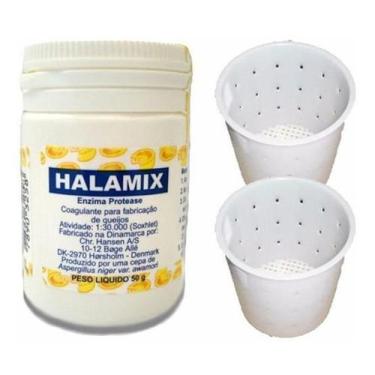 Imagem de Coalho Halamix Pó 50G Fabricação De Queijos + 2 Formas 500G - Combo