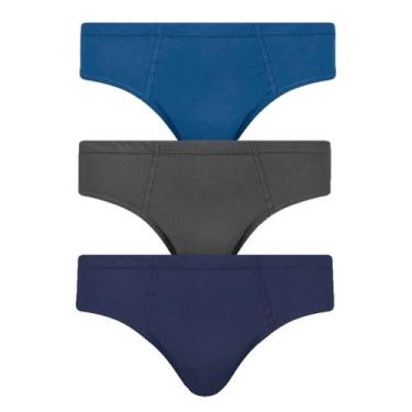 Imagem de Cueca Masculina Kit 3 Peças Algodão Slip Tradicional - SELENE, Azul, M