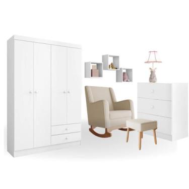 Imagem de Conjunto Quarto Infantil Louise Branco C/Poltrona de Amamentação Áquil