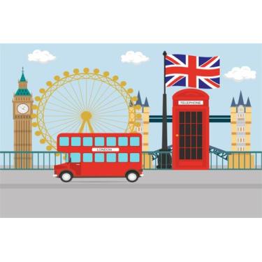 Imagem de Painel de Lona Londres Tour Cartoon - Fabrika de Festa, 100x070cm