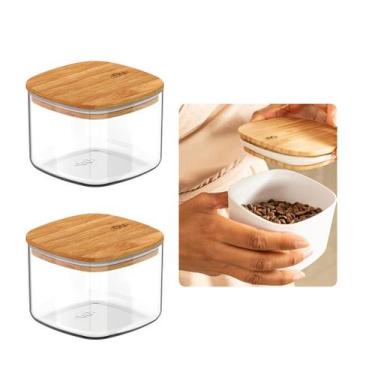 Imagem de Kit 2 Potes Hermético Para Mantimentos Tampa Bambu 0,45l - OU, Natural