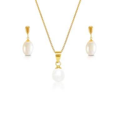 Imagem de Conjunto Colar Brinco E Pingente Pérola Biwa Em Ouro 18k - ZELLO JÓIAS