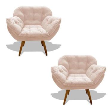 Imagem de Kit 02 Poltrona Miami Cadeira Robusta Pés Palitos Fibra Silicone Sala 