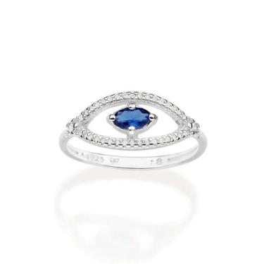 Imagem de Anel rommanel prata 925 feminino olho grego cravejado pedra zircônias 