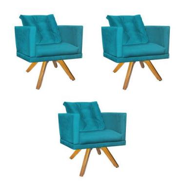 Imagem de Kit 03 Poltrona Lucia Confort Base Giratória Caramelo Com Almofada Sal