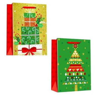 Imagem de Kit 10 Sacos Sacolas Embalar Presente Feliz Natal Decoradas - Master