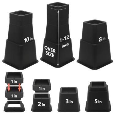 Imagem de HANIHUA 28 peças de elevação de cama 30,5 cm resistente (conjunto de 4), elevadores de móveis ajustáveis 1, 2, 3, 4, 5, 6, 7, 8, 9, 10, 11, 30,5 cm, elevadores de cama pretos para mesa, sofá, mesa,