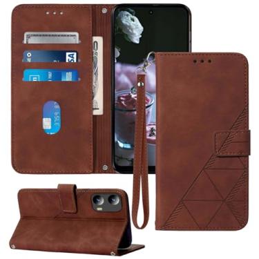 Imagem de Moment Dextrad Capa carteira para Moto G 5G 2024, capa para Moto G Play 5G 2024, compartimento para cartão, alça de pulso TPU para proteção interna, capa flip de couro PU (marrom)