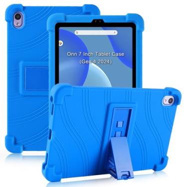 Imagem de ATOOZ Capa infantil para tablet Walmart Onn de 7 polegadas 2024 (modelo: 100135924), capa de silicone macio geração 4 com suporte (azul)