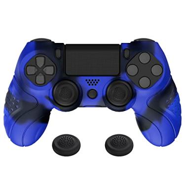 Imagem de PlayVital Guardian Edition Capa de silicone ergonômica macia antiderrapante azul e preta para controle ps4, película protetora de borracha com tampas de joystick para controle slim/pro ps4