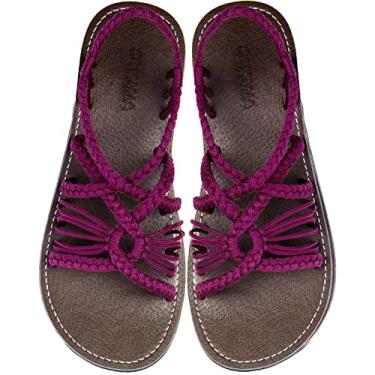 Imagem de Capana Sandálias rasteiras femininas de tecido - Trançado com tiras, sandálias de praia para mulheres verão elegante, sandálias boêmia de corda, sapatos femininos casuais de primavera, sapatilhas Boho