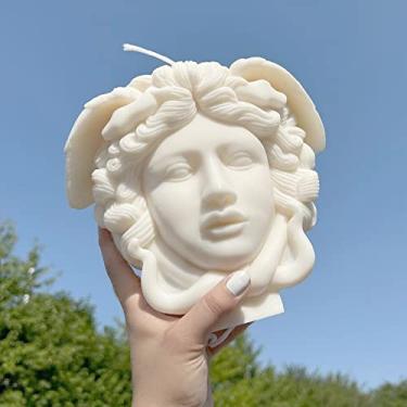 Imagem de LSLEVA Moldes grandes de silicone para rosto de cobra Medusa, moldes de deusa DIY para fazer velas, moldes de gesso com aroma de rosto abstrato para decoração de casa, artesanato artístico