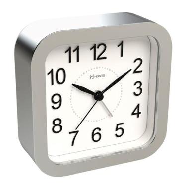 Imagem de Relógio Despertador Quartz Herweg 2644 Silencioso, Luz, Prata Metalico
