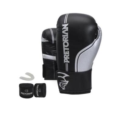Imagem de Kit Luva De Boxe Muay Thai Fx1 Bandagem + Bucal - Pretorian, Prata, 12