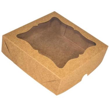 Imagem de Caixa de Presente Kraft/Branca Clássica 15x15x4 Com Visor 20 Unidades 