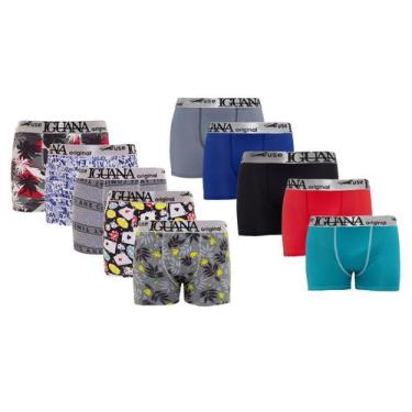 Imagem de Kit Com 10 Cuecas Masculina Box Boxer 5 Lisas + 5 Estampadas - Iguana 