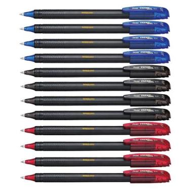 Imagem de Kit 12 Canetas PENTEL Gel Energel Makkuro 0.7mm Ponta Fina (Cores à Es