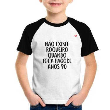 Imagem de Camiseta Raglan Infantil Não existe roqueiro quando toca pagode anos 9