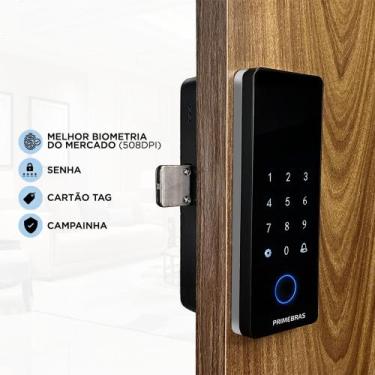 Imagem de Fechadura Digital Biométrica Primebras Athenas Porta de Madeira