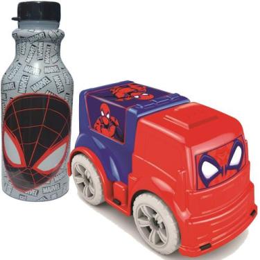 Imagem de Kit Garrafa Homem Aranha com Carrinho Brinquedo Infantil - Plasutil, H