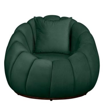 Imagem de Poltrona Concha com Almofada Base Arco Giratória Veludo - Fina Mobília