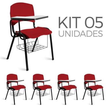 Imagem de Cadeira Plástica Universitária Kit 5 A/E Vermelho Lara - Shop Cadeiras