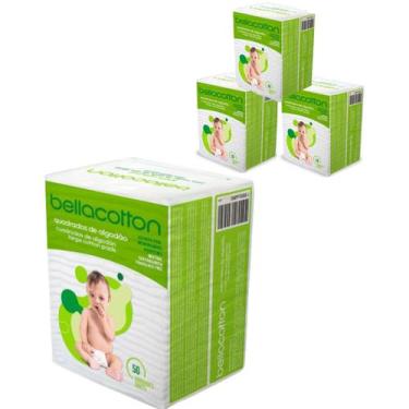 Imagem de 4 Algodão Quadrado Bebe kit de higiene Bellacotton Pacote 50 Unidades 