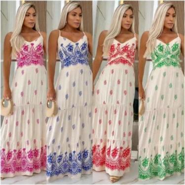 Imagem de Vestido Feminino Longo Estampado Com Alcinha Moda Evangélica Tamanho Ú