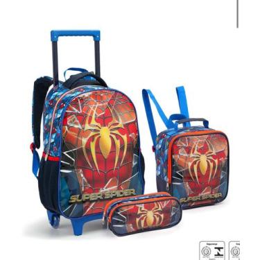 Imagem de Kit Mochila Rodinhas + Estojo + Lancheira Homen Aranha Super Spider Mo