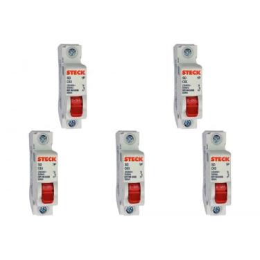 Imagem de Kit C/5 - Disjuntor Steck Din Unipolar 63A Sd61 C Sdd61C63