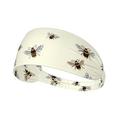 Imagem de DSSWTP Fitas de cabelo para treino com padrão de abelhas, faixas de cabelo para ioga, para fitness, elástico, atlético, antiderrapante, absorvente de cabeça, para homens, mulheres, meninas, acessórios