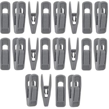 Imagem de Pacote de 20 cabides de veludo Clipes de cabide Clipes de dedo com floco forte para montar Clipes de cabide de roupas Clipes de veludo antiderrapante para saia de terno (Cinza)