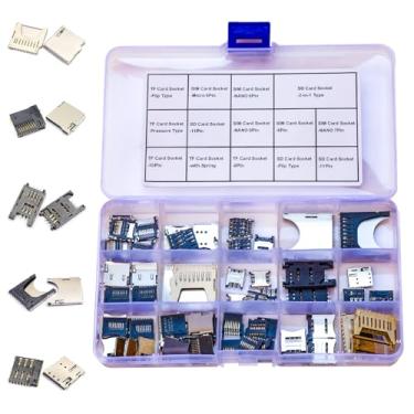 Imagem de Tcenofoxy Kit sortido de montagem PCB, soquete para cartão SIM TF SD Micro TF SD Suporte para cartão SIM Suporte de slot de cartão de memória, conector de montagem PCB (TC-TF)