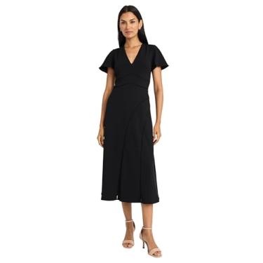 Imagem de Maggy London Vestido feminino elegante midi esvoaçante com decote em V e silhueta versátil, Preto, 50
