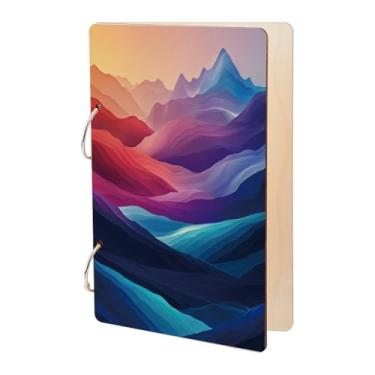 Imagem de SUPERDANT Organizador de cartão de felicitações de montanha, fichário de folhas soltas, de madeira, cartão de planejamento, livro colorido, álbum de fotos com 2 anéis, capa de casamento, aniversário,