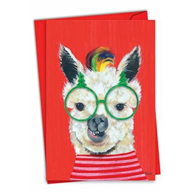 Imagem de The Best Card Company - Cartão de Natal de animais divertidos com envelope - Cartão de notas de saudação infantil, Happy Holidays - Personalidade Lhamas Óculos C7036JXSG