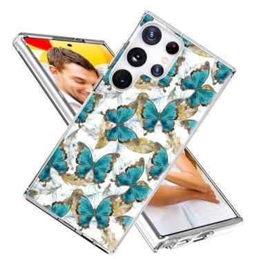 Imagem de ARTIOSIT Capa para Galaxy S24 Ultra, capa para Samsung S24 Ultra para meninas, mulheres, homens, à prova de choque, fina, macia, TPU protetora, para S24 Ultra, desenho animado fofo borboleta azul e